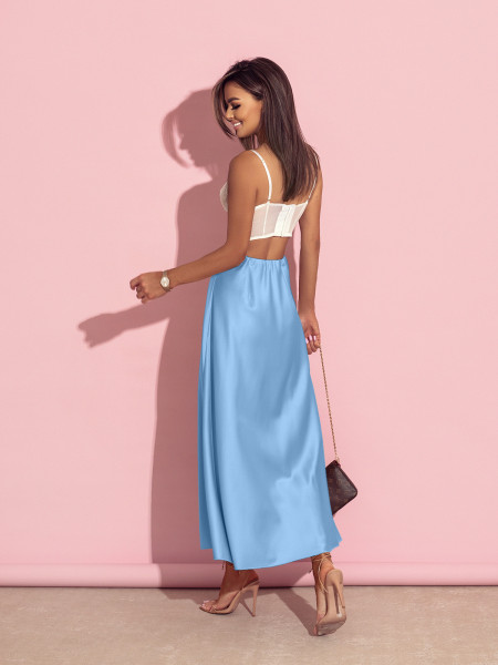 Elegancka satynowa spódnica maxi SATEEN - błękitna 2