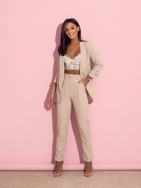 Modny garnitur marynarka i spodnie NAJAT - beżowa