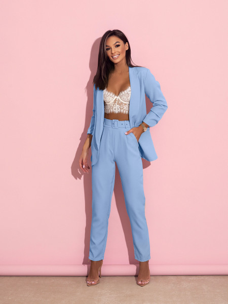 Modny garnitur marynarka i spodnie NAJAT - błękitny