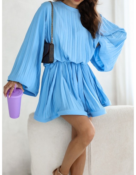 Rozkloszowana plisowana sukienka mini ELOTTA - błękitna