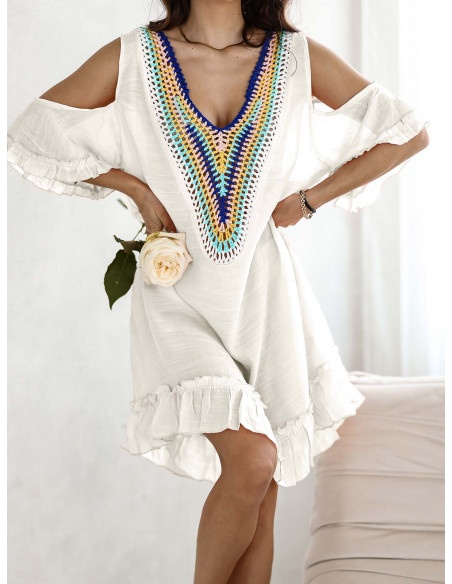 Sukienka z odkrytymi ramionami JANET - biała
