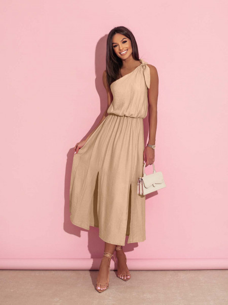 Sukienka midi na jedno ramię GISELLE - beżowa 2