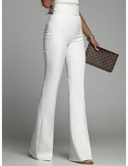 Eleganckie spodnie dzwony z kantem TENS - białe