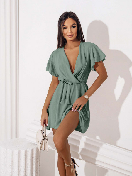 Zwiewna sukienka z kopertowym dekoltem ALICJA - miętowa 2