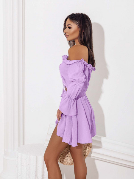 Muślinowy komplet bluzka i spodenki - KORSO - lila 2