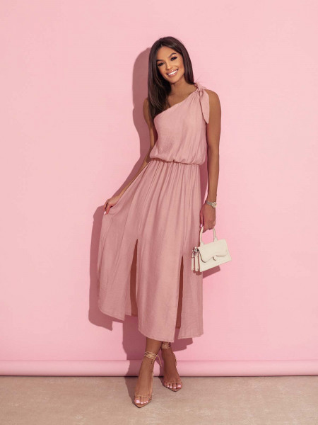 Sukienka midi na jedno ramię GISELLE - brudny róż 2