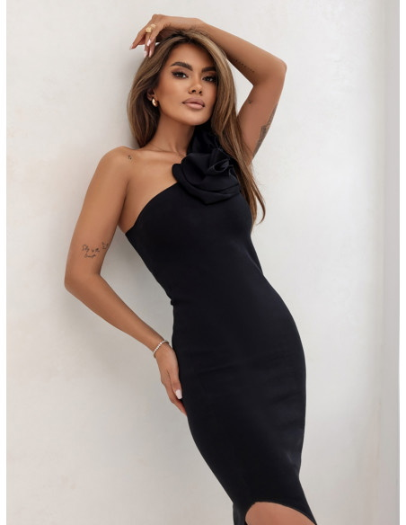 Sukienka prążkowana na jedno ramię MERABIA - czarna