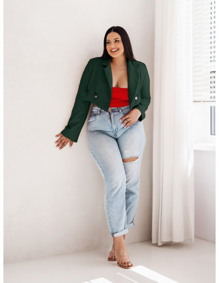 Elegancka krótka marynarka PLUS SIZE ASIJA - butelkowa zieleń