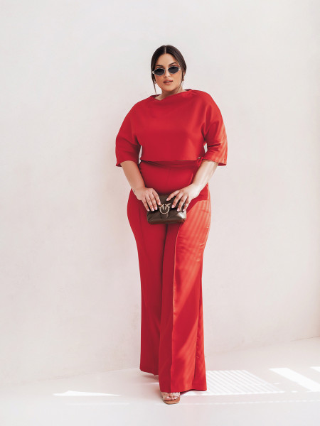 Elegancki komplet PLUS SIZE ze spodniami JASIRA - czerwony