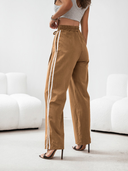 Szerokie spodnie z lampasami IMURI - ciemny beż