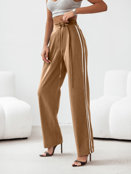 Szerokie spodnie z lampasami IMURI - ciemny beż 2