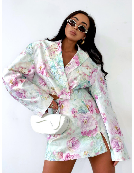 Komplet w kwiaty marynarka i spódnicospodenki LANDO - wzór 1