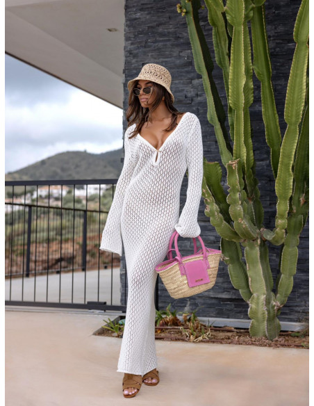 Elegancka ażurowa sukienka maxi EDARIA - biała