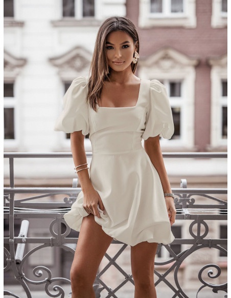 Sukienka mini z bufiastymi rękawami APALA - biała