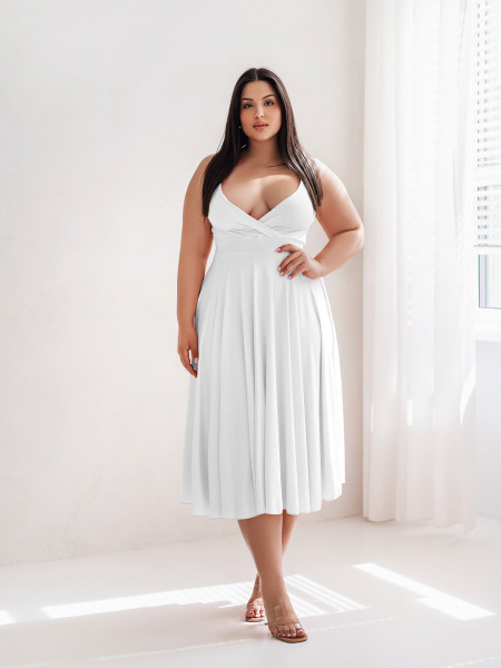 Sukienka midi PLUS SIZE na ramiączkach AGNES - biała