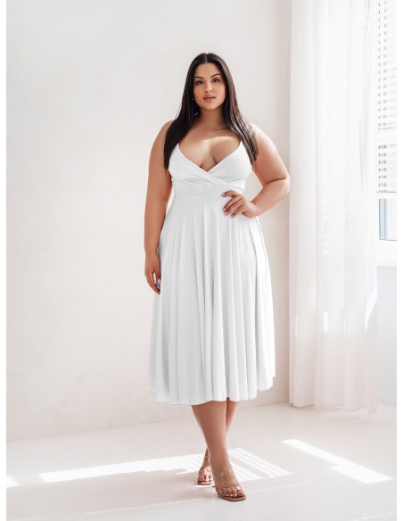 Sukienka midi PLUS SIZE na ramiączkach AGNES - biała