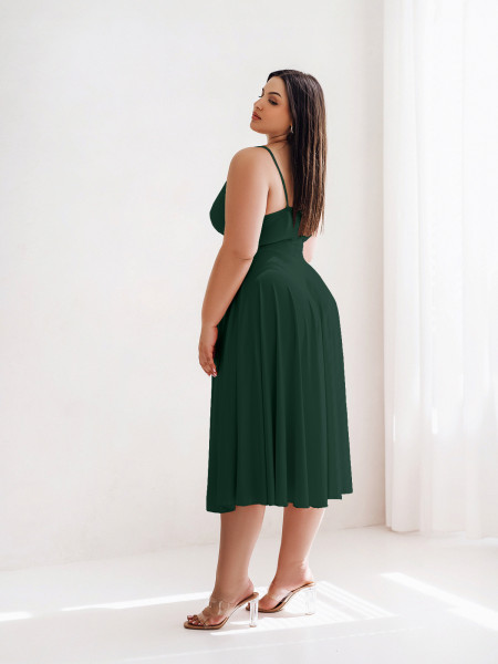 Sukienka midi PLUS SIZE na ramiączkach AGNES - butelkowa zieleń 2