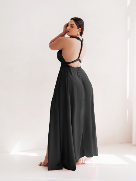 Sukienka PLUS SIZE maxi wiązana na wiele sposobów IMPERIA - czarna 2