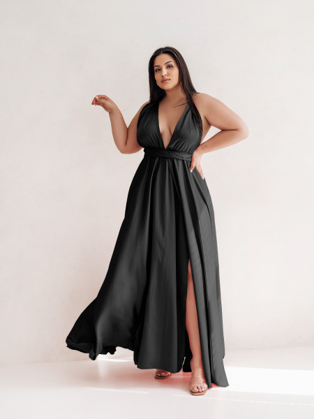 Sukienka PLUS SIZE maxi wiązana na wiele sposobów IMPERIA - czarna