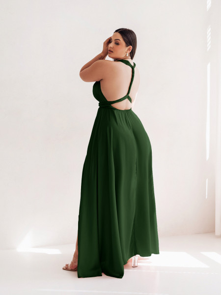 Sukienka PLUS SIZE maxi wiązana na wiele sposobów IMPERIA - butelkowa zieleń 2