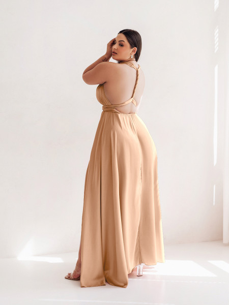 Sukienka PLUS SIZE maxi wiązana na wiele sposobów IMPERIA - beżowa 2