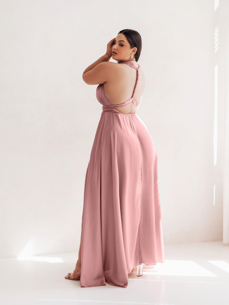 Sukienka PLUS SIZE maxi wiązana na wiele sposobów IMPERIA - brudny róż