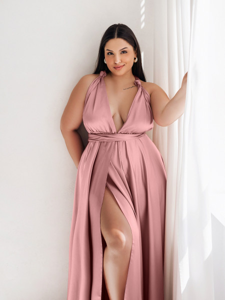 Sukienka PLUS SIZE maxi wiązana na wiele sposobów IMPERIA - brudny róż 2