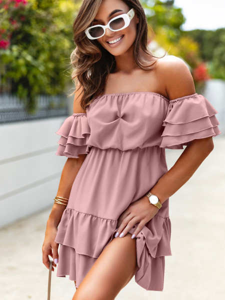 Rozkloszowana sukienka hiszpanka - MALAGA - brudny róż 2