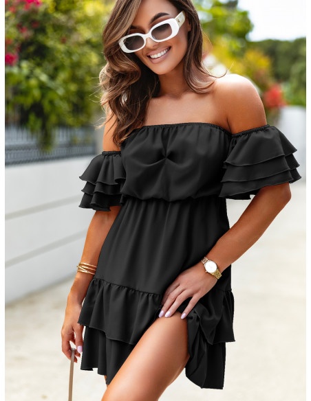 Rozkloszowana sukienka hiszpanka - MALAGA - czarna
