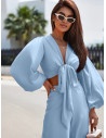Elegancki komplet z wiązaną bluzką SHARPAY - błękitny