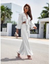 Elegancki komplet z wiązaną bluzką SHARPAY - biały