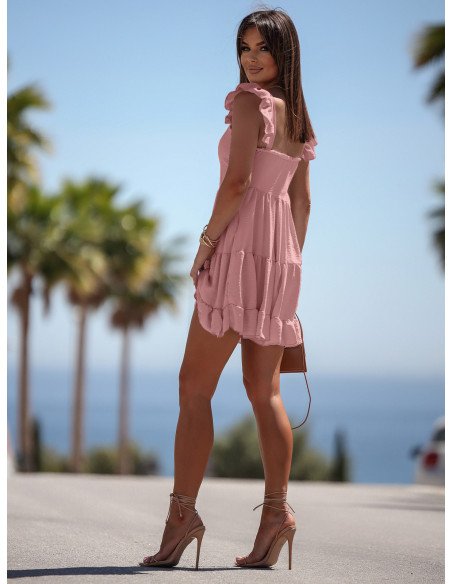 Zwiewna sukienka z falbankami MISTERY - pudrowy róż
