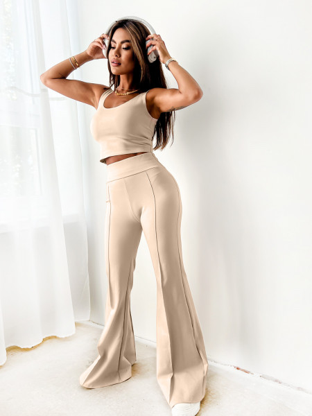 Komplet crop top i spodnie dzwony modelujące VIKI - beżowy