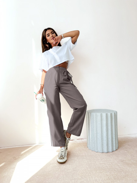 Szerokie spodnie z lampasami IMURI - szare 2