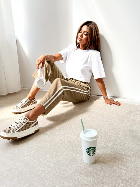 Szerokie spodnie z lampasami IMURI - khaki 2