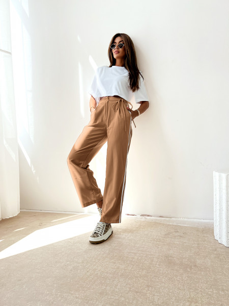 Szerokie spodnie z lampasami IMURI - ciemny beż 2