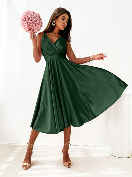 Rozkloszowana sukienka na ramiączkach CRISSY - butelkowa zieleń