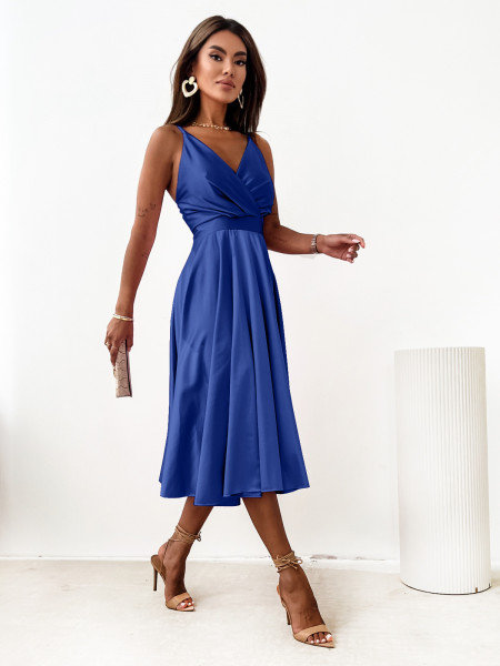 Rozkloszowana sukienka na ramiączkach CRISSY - chabrowa 2