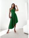 Elegancka sukienka na jedno ramie ARELIA - butelkowa zieleń