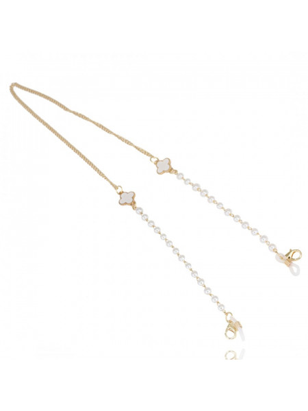 Łańcuszek do okularów perełki i kwiatki - złoty 2