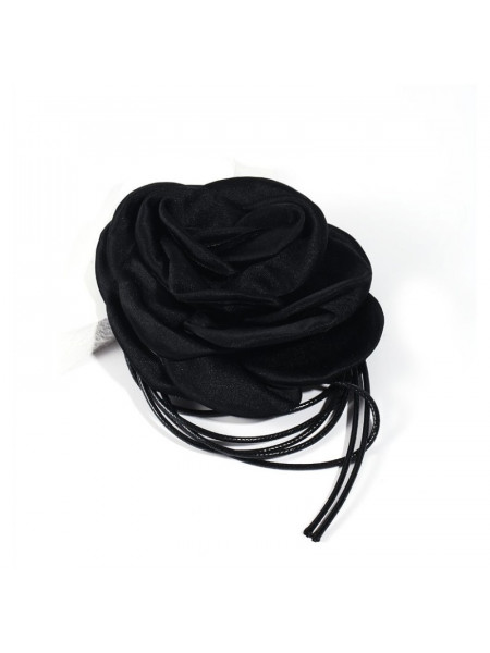 Naszyjnik choker na rzemyku z różą XL - czarny 2