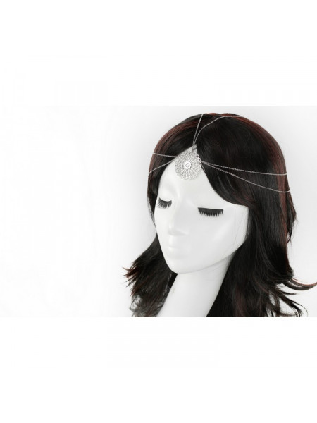 Ozdobna opaska boho z rozetą - srebrna 2