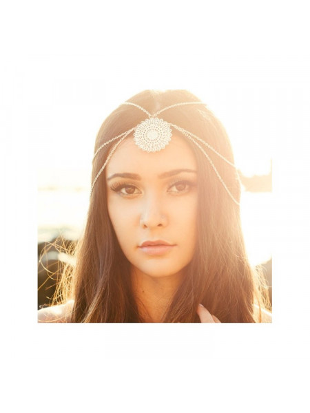 Ozdobna opaska boho z rozetą - srebrna