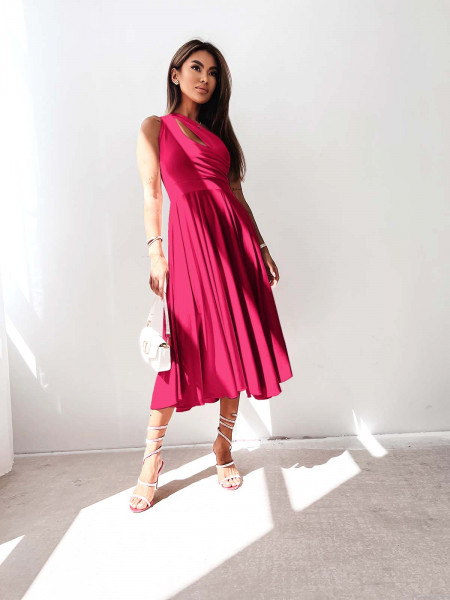 Sukienka midi na jedno ramię CHIKA - fuksjowa