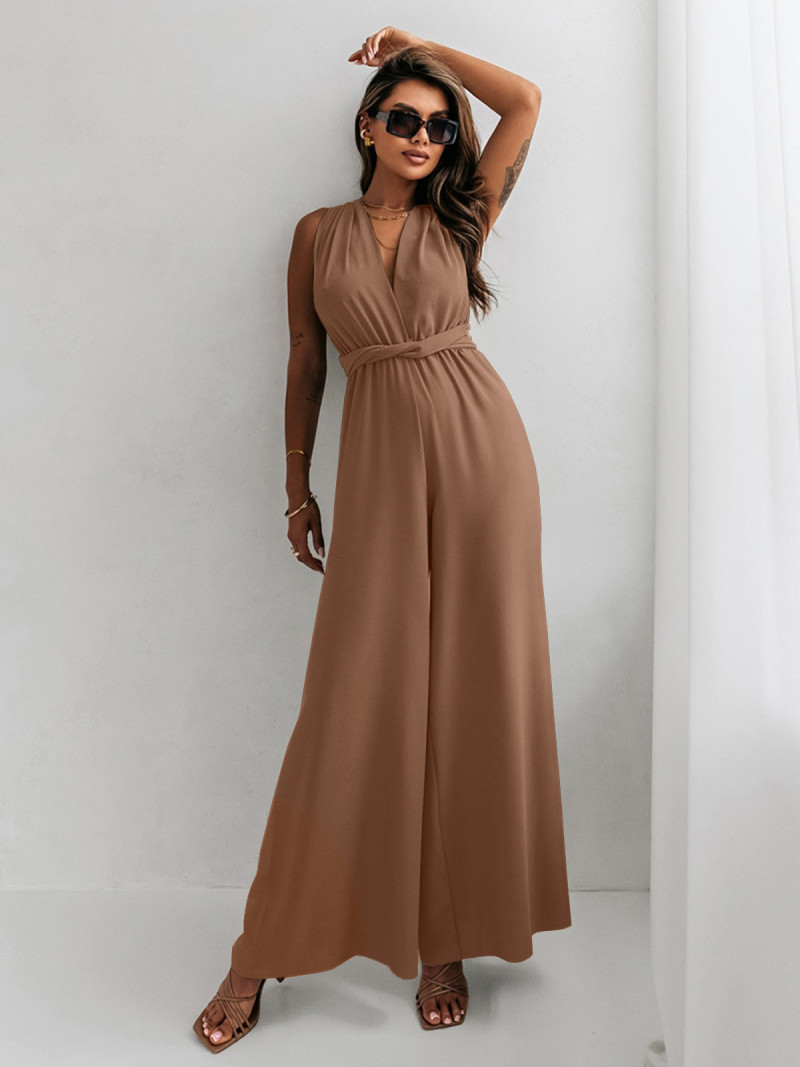 Multi kombinezon z szerokimi nogawkami - ELEGANCE - beżowy