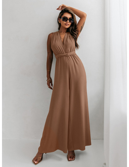 Multi kombinezon z szerokimi nogawkami - ELEGANCE - beżowy