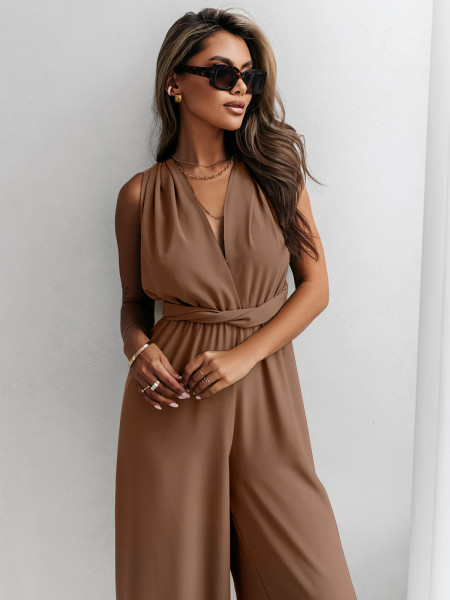 Multi kombinezon z szerokimi nogawkami - ELEGANCE - beżowy 2