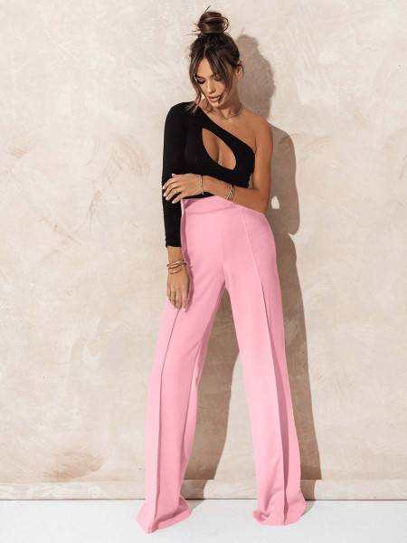 Eleganckie spodnie z szerokimi nogawkami ASALA- pudrowy róż