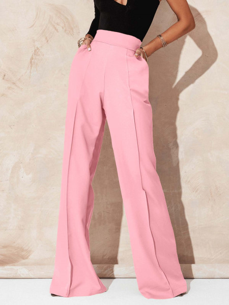 Eleganckie spodnie z szerokimi nogawkami ASALA- pudrowy róż 2
