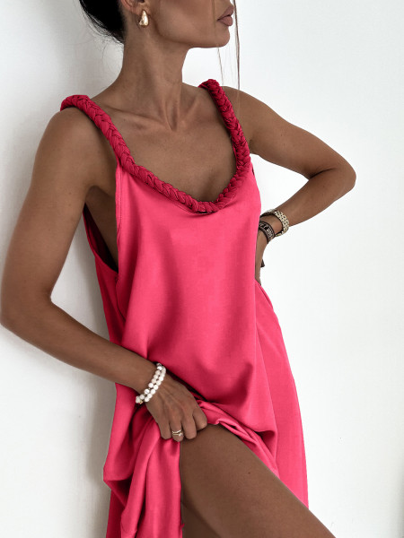 Maxi sukienka z ozdobnym warkoczem SIVIR - fuksjowa 2